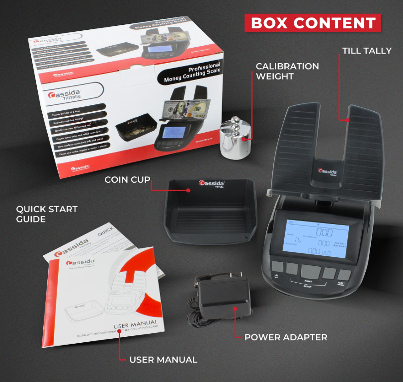 Cassida® Till Tally™ note and coin counting scales - Money Counter